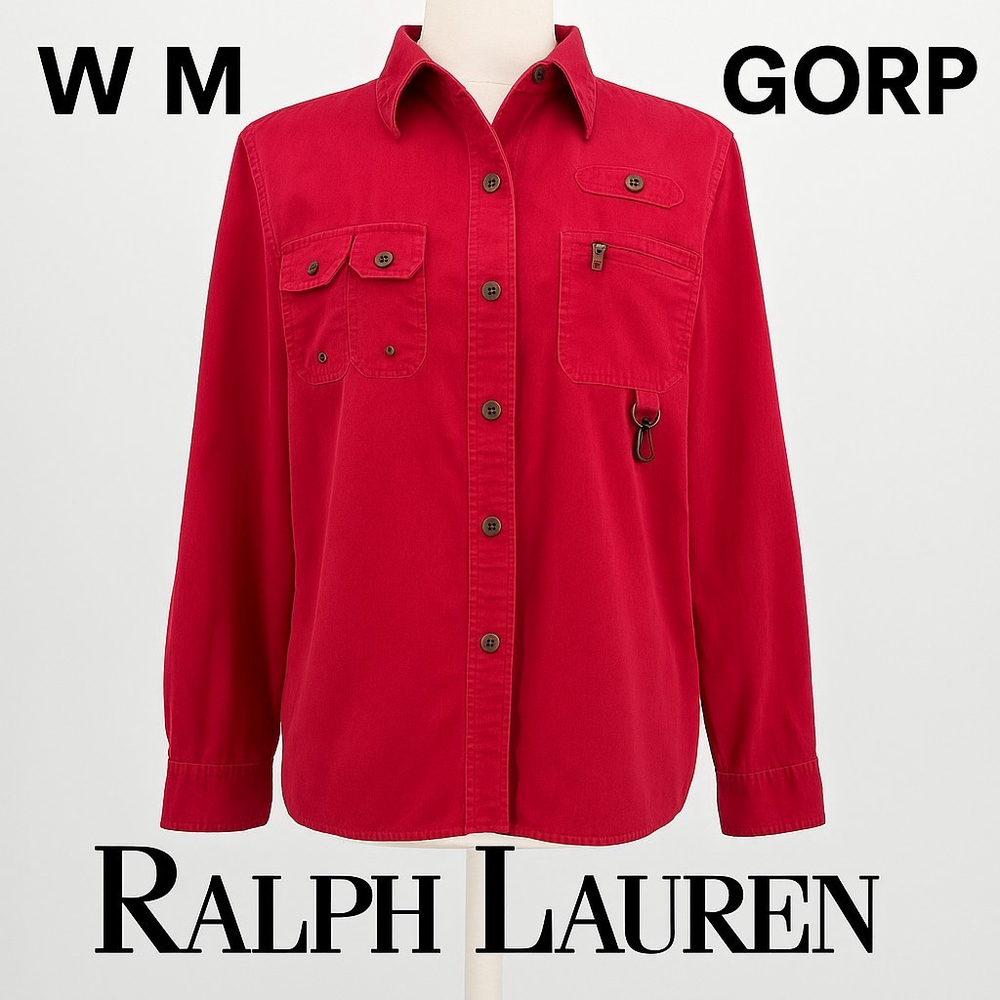 Ralph Lauren Gorp Utility Shirt Women’s M Red Pocket Hiking Outdoor Corduroy